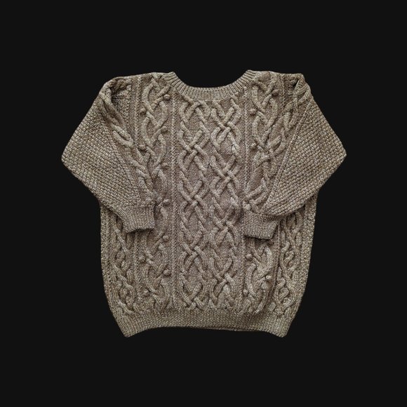 Holiday Metallic Gold Oversized Knit Sweater - Cable, Stockinette, Popcorn - Picture 3 of 6